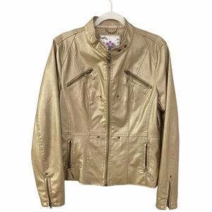 Frida G Gold Bomber Faux Leather Jacket